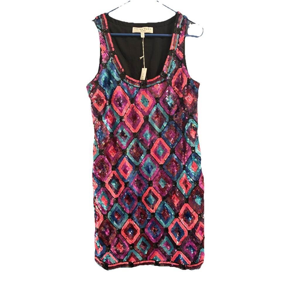 Trina Turk All Eyes On Me Sequins Lantern Cocktail Party Mini Dress Size 8 NWT